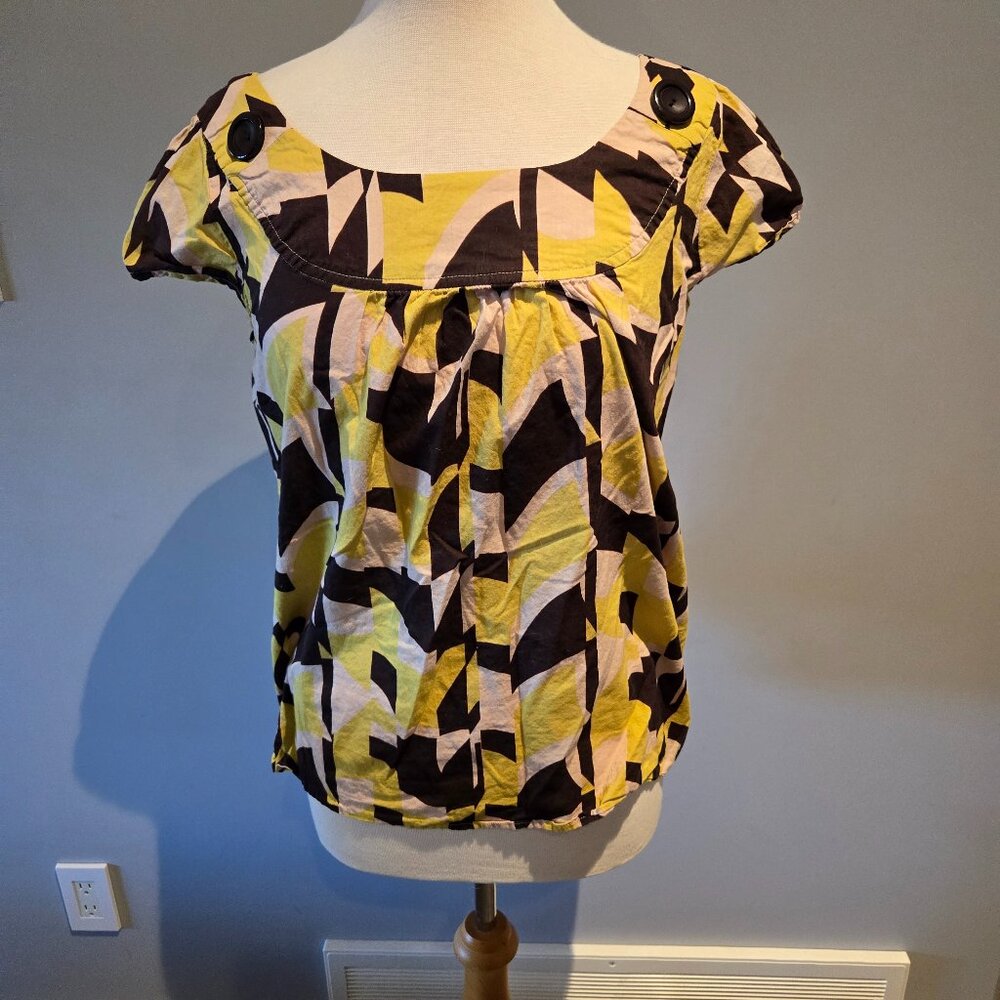Lux Geometric Print Cap Sleeve Blouse | Size Large | Multi-Color